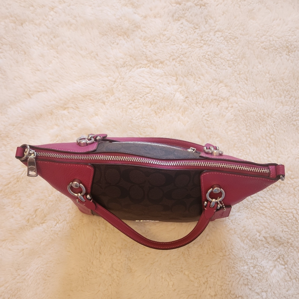 NWT Coach Kacey Satchel Signature Canvas Colorblock Brown Bright Violet - Picture 3 of 16